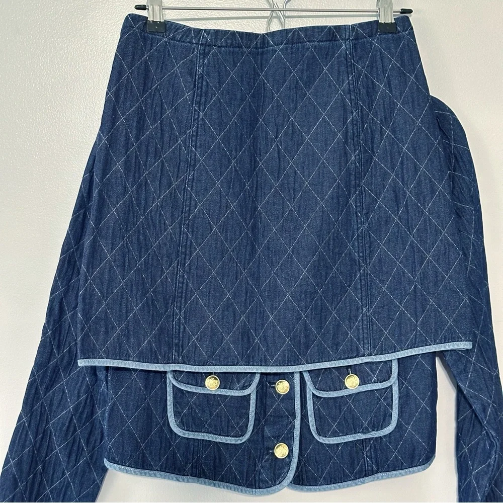 NWT J.Crew Quilted denim lady jacket and skirt‎ set Size 0